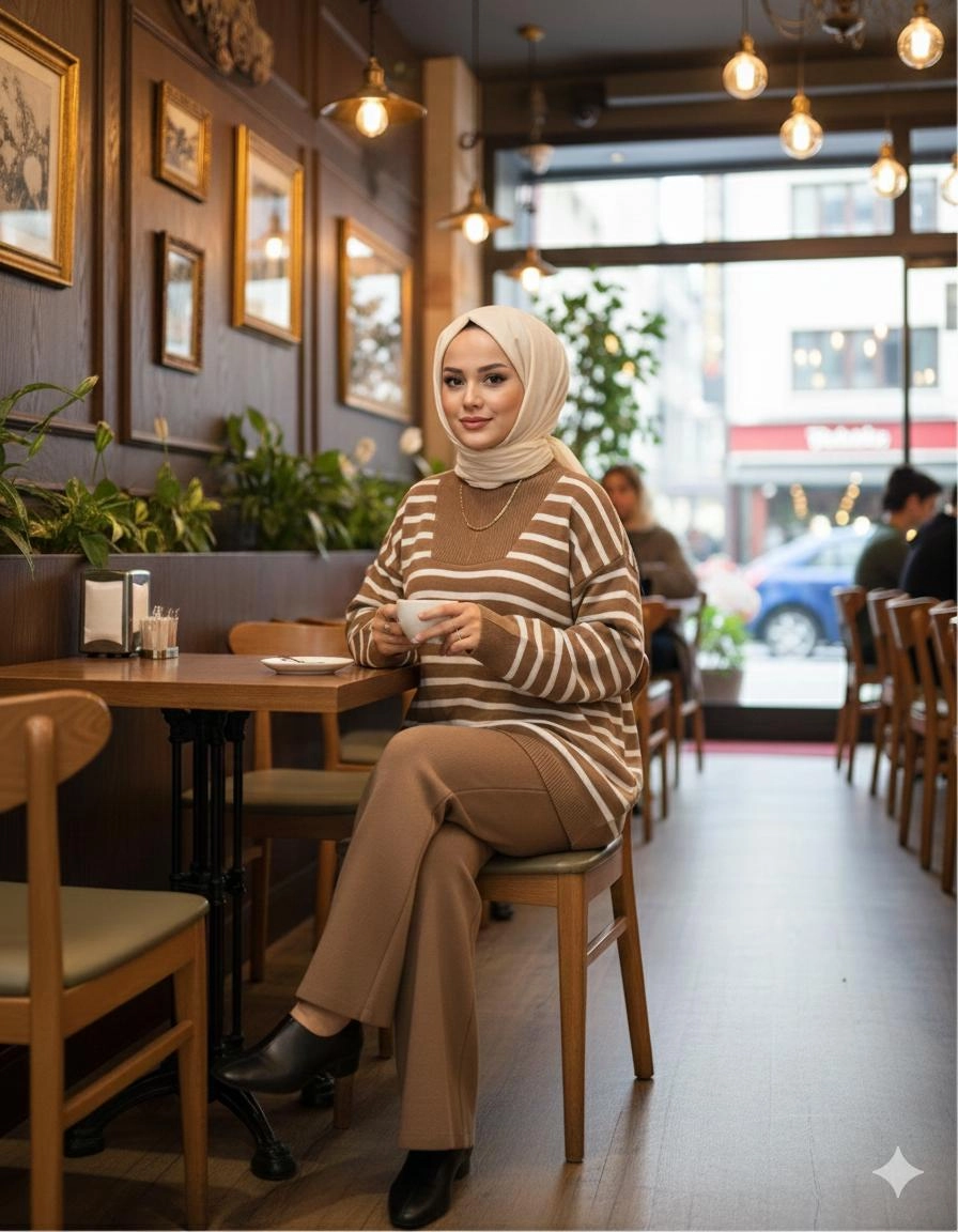  Almira Triko İkili Takım Sütlü Kahve